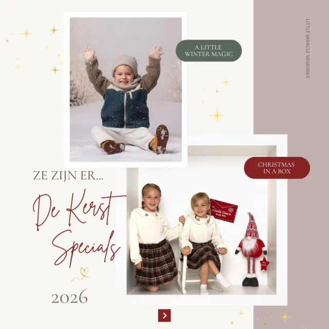 De boekingen voor de Kerst Specials 2026 zijn geopend!🎄 ✨

Twee verschillende kerstwerelden, maar met één ding gemeen: jullie kleine wonder staat helemaal centraal. ❤

Ga voor de zachte wintersfeer van A Little Winter Magic, met sneeuw, warme lichtjes en een vleugje wintermagie ❄

Of kies voor Christmas in a Box: speels, gezellig en helemaal jullie, midden in de box 🎅

Natuurlijk mogen mama, papa, broer en zus allemaal samen op de foto. Want wat is kerst zonder de mensen met wie je het allerliefst samen bent? 🥰🎄

Welk thema past het mooist bij jullie?

Reserveer jullie favoriete moment via Link in Bio

 #kerstspecials #kerstfotoshoot #kerstfotografie #kerstfoto #kerstfotos #kerstshoot #kerstportret #kerstportretten #kerstmetkinderen #kerstmetkids #kerst2026 #kinderfotografie #gezinsfotografie #familiefotografie #kinderfotograaf #familiefotograaf #gezinsfotograaf #fotograafantwerpen #fotograafkempen #kinderfotograafantwerpen #gezinsfotograafantwerpen #gezinsfotograafkempen #zandhoven #mamalife #mamavaneenmeisje #mamavaneenjongen #eerstekerst #KerstMagie #kerstmagie #littlemiraclememories